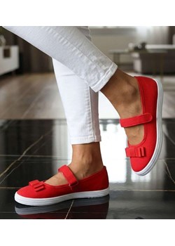 Czerwone materiałowe baleriny na rzep /E1-3 18681 T122/ ze sklepu Pantofelek24.pl w kategorii Balerinki dziecięce - zdjęcie 188532566