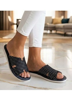 Skórzane domowe klapki kapcie Czarne /G4-1 14975 S194/ ze sklepu Pantofelek24.pl w kategorii Klapki damskie - zdjęcie 188532578