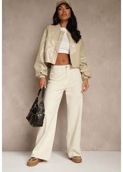 Jasnobeżowe Jeansy Wide Leg High Waist z Postrzępionymi Krawędziami Brizess ze sklepu renee.pl w kategorii Jeansy damskie - zdjęcie 188534195