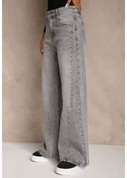 Szare Szerokie Jeansy z Bawełny High Waist Ozdobione Przetarciami Orryna ze sklepu renee.pl w kategorii Jeansy damskie - zdjęcie 188534198