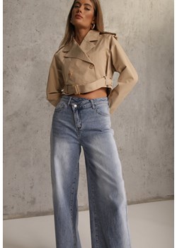 Niebieskie Jeansy High Waist Balloon z Bawełny z Asymetrycznym Zapięciem Myrea ze sklepu renee.pl w kategorii Jeansy damskie - zdjęcie 188534356