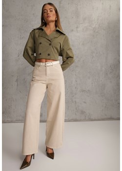 Beżowe Szerokie Jeansy Bawełniane High Waist Fyrlyss ze sklepu renee.pl w kategorii Jeansy damskie - zdjęcie 188534386
