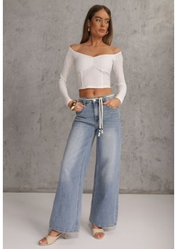 Niebieskie Szerokie Jeansy z Bawełną High Waist z Paskiem Typu Sznurek Caninna ze sklepu renee.pl w kategorii Jeansy damskie - zdjęcie 188534406