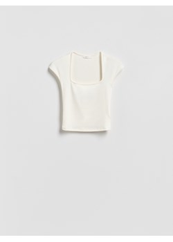 Reserved - T-shirt z wiskozą - złamana biel ze sklepu Reserved w kategorii Bluzki damskie - zdjęcie 188534977