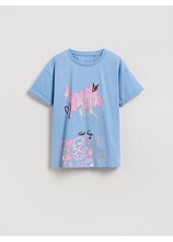 Reserved - T-shirt z nadrukiem - niebieski ze sklepu Reserved w kategorii Bluzki dziewczęce - zdjęcie 188536665