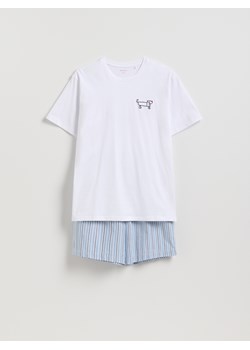 Reserved - Dwuczęściowa piżama z bawełny - biały ze sklepu Reserved w kategorii Piżamy męskie - zdjęcie 188537387