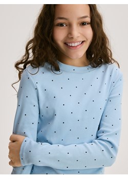 Reserved - Prążkowana koszulka w kropki - niebieski ze sklepu Reserved w kategorii Bluzki dziewczęce - zdjęcie 188538609