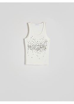 Reserved - Top z połyskującymi aplikacjami - biały ze sklepu Reserved w kategorii Bluzki damskie - zdjęcie 188539016