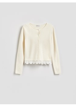 Reserved - Kardigan z koronką - kremowy ze sklepu Reserved w kategorii Swetry damskie - zdjęcie 188539428