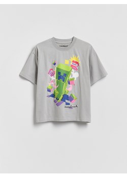 Reserved - Bawełniany t-shirt Minecraft - jasnoszary ze sklepu Reserved w kategorii T-shirty chłopięce - zdjęcie 188539516