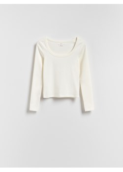 Reserved - Bawełniany longsleeve - złamana biel ze sklepu Reserved w kategorii Bluzki damskie - zdjęcie 188539867