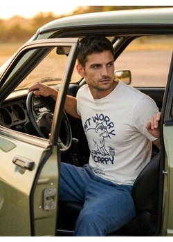 Sinsay - Bawełniana koszulka z nadrukiem - kremowy ze sklepu Sinsay w kategorii T-shirty męskie - zdjęcie 188542558