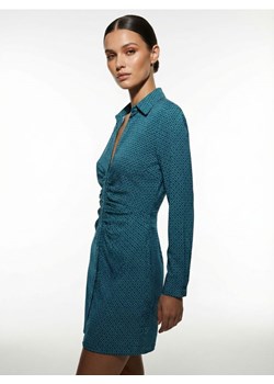 Sinsay - Wiskozowa koszulowa sukienka mini z marszczeniem - zielony ze sklepu Sinsay w kategorii Sukienki - zdjęcie 188542777