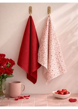 Sinsay - Zestaw walentynkowych ścierek kuchennych w kratkę z sercami 2 pack - czerwony ze sklepu Sinsay w kategorii Fartuchy kuchenne - zdjęcie 188542988