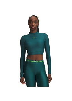 Damski longsleeve treningowy Under Armour HeatGear Crop Mock LS - zielony ze sklepu Sportstylestory.com w kategorii Bluzki damskie - zdjęcie 188545038