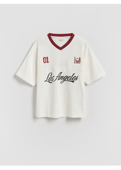 Reserved - Bawełniany t-shirt - złamana biel ze sklepu Reserved w kategorii T-shirty chłopięce - zdjęcie 188547119