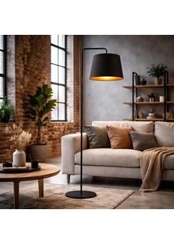 Czarna lampa stojąca podłogowa glamour RIJAD GOLD z abażurem ze złotym wnętrzem ze sklepu Lysne w kategorii Lampy podłogowe - zdjęcie 188547577