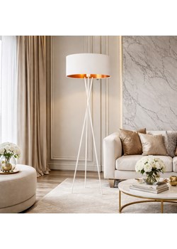 Biała lampa stojąca na 3 nogach PARYŻ GOLD do salonu w stylu glamour ze sklepu Lysne w kategorii Lampy podłogowe - zdjęcie 188547685