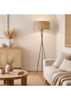 Nowoczesna lampa podłogowa na trójnogu do salonu PARYŻ z beżowym tkaninowym abażurem ze sklepu Lysne w kategorii Lampy podłogowe - zdjęcie 188547709