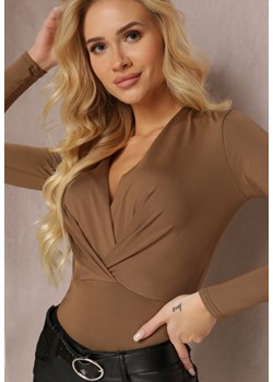 Brązowe Kopertowe Body Longsleeve z Wiskozą Wintersong ze sklepu renee.pl w kategorii Body damskie - zdjęcie 188547919