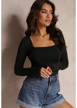 Czarna Bluzka Longsleeve z Wiskozą i Kwadratowym Dekoltem Seliusei ze sklepu renee.pl w kategorii Bluzki damskie - zdjęcie 188549806