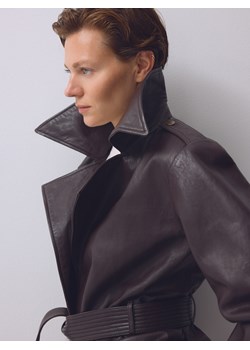 Reserved - Skórzana kurtka z kołnierzem - ciemnobrązowy ze sklepu Reserved w kategorii Kurtki damskie - zdjęcie 188550029