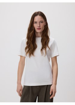 Reserved - T-shirt z bawełny merceryzowanej - biały ze sklepu Reserved w kategorii Bluzki damskie - zdjęcie 188566549