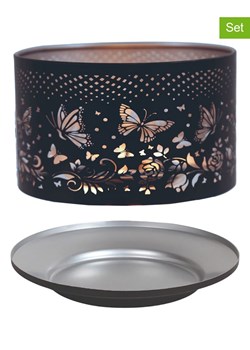 Woodbridge 2-częściowy zestaw "Butterfly" w kolorze srebrno-czarnym - Ø 15 cm ze sklepu Limango Polska w kategorii Świeczniki - zdjęcie 188586336