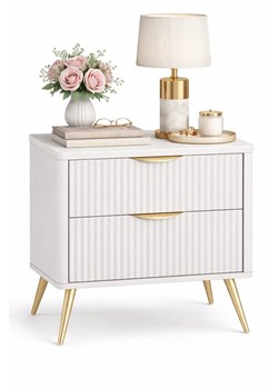 Beżowa szafka nocna na złotych nóżkach  P9-H63 ze sklepu Edinos.pl w kategorii Stoliki i szafki nocne - zdjęcie 188634378