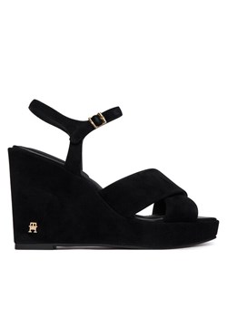 Tommy Hilfiger Sandały Suede Wrapped High Wedge FW0FW09218 Czarny ze sklepu MODIVO w kategorii Sandały damskie - zdjęcie 188635989