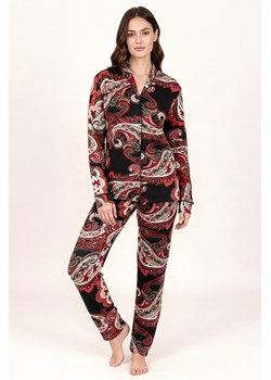 Vivisence 2063 piżama koszulowa z dekoracyjnym wzorem czarno-czerwony ze sklepu kontri.pl w kategorii Piżamy damskie - zdjęcie 188642728