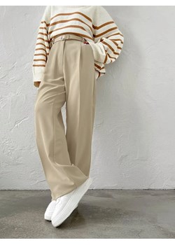 Eleganckie damskie proste spodnie - Beżowy S ze sklepu Intimica.pl w kategorii Spodnie damskie - zdjęcie 188643519