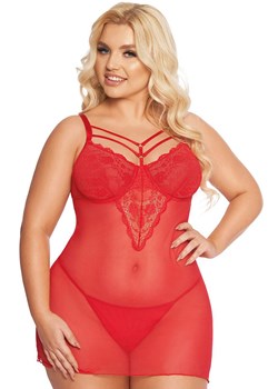 Zmysłowa czerwona koszulka i stringi plus size Aldona, Kolor czerwony, Rozmiar XL, SoftLine Collection ze sklepu Intymna w kategorii Koszule nocne - zdjęcie 188646719