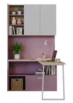 Różowy regał z narożnym biurkiem dla nastolatki kaszmir + różowy E0-W14 ze sklepu Edinos.pl w kategorii Biurka i sekretarzyki - zdjęcie 188646776