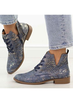 Niebieskie jeans ażurowe botki damskie Jezzi Mam65-112 ze sklepu suzana.pl w kategorii Botki - zdjęcie 188655019
