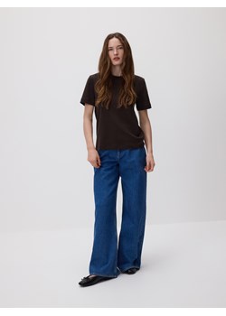 Reserved - T-shirt z bawełny merceryzowanej - brązowy ze sklepu Reserved w kategorii Bluzki damskie - zdjęcie 188655117