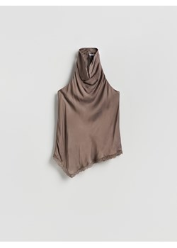 Reserved - Satynowy top z koronką - beżowy ze sklepu Reserved w kategorii Bluzki damskie - zdjęcie 188655698