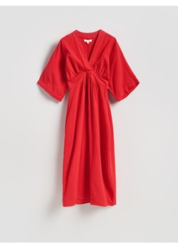 Reserved - Muślinowa sukienka midi - czerwony ze sklepu Reserved w kategorii Sukienki - zdjęcie 188655716
