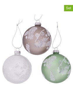 Boltze Bombki (3 szt.) "Venla" w kolorze brązowo-zielono-białym - Ø 8 cm ze sklepu Limango Polska w kategorii Dekoracje bożonarodzeniowe - zdjęcie 188666236