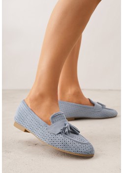 Niebieskie Perforowane Mokasyny z Imitacji Zamszu Zdobione Frędzlami Vaeliane ze sklepu renee.pl w kategorii Mokasyny damskie - zdjęcie 188667417