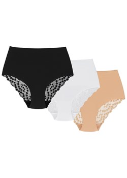 Wol-Bar Promessa 3-pak Majtki wysokie figi, beżowy-biały-czarny ze sklepu kontri.pl w kategorii Majtki damskie - zdjęcie 188671856