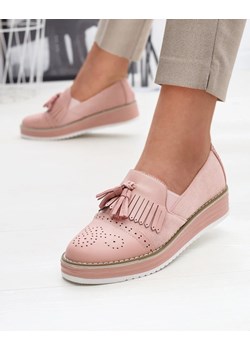 Royalfashion Różowe półbuty damskie na niskim koturnie Veolita ze sklepu royalfashion.pl w kategorii Półbuty damskie - zdjęcie 188675338