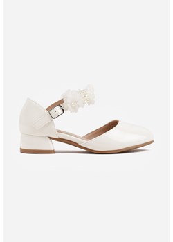 Białe Eleganckie Sandały Czółenka na Niskim Słupku z Kwiatową Aplikacją Hialea ze sklepu born2be.pl w kategorii Sandały dziecięce - zdjęcie 188675565