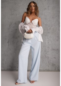 Niebieskie Spodnie Szerokie z Dodatkiem Bawełny High Waist z Metaliczną Klamrą Azaerixis ze sklepu renee.pl w kategorii Spodnie damskie - zdjęcie 188675629