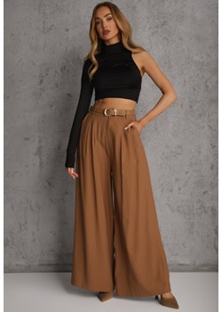 Brązowe Garniturowe Spodnie Szerokie z Wiskozy z Paskiem Moun ze sklepu renee.pl w kategorii Spodnie damskie - zdjęcie 188675635