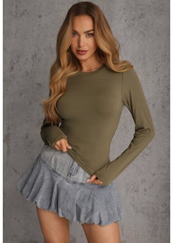 Ciemnobeżowa Dopasowana Bluzka Typu Longsleeve z Bawełną Moanti ze sklepu renee.pl w kategorii Bluzki damskie - zdjęcie 188675685