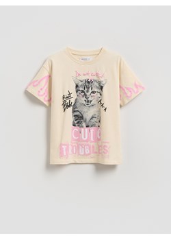 Reserved - T-shirt z nadrukiem - kremowy ze sklepu Reserved w kategorii Bluzki dziewczęce - zdjęcie 188675719