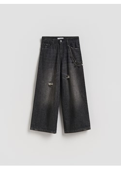 Reserved - Jeansy super wide leg z breloczkiem - czarny ze sklepu Reserved w kategorii Spodnie dziewczęce - zdjęcie 188675809