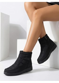 Botki Damskie Athena Czarne Z Tkaniny Na Jesień i Zimę ze sklepu royalfashion.pl w kategorii Śniegowce damskie - zdjęcie 188678395