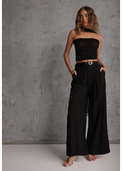 Czarne Garniturowe Spodnie Szerokie z Wiskozy z Paskiem Moun ze sklepu renee.pl w kategorii Spodnie damskie - zdjęcie 188678659